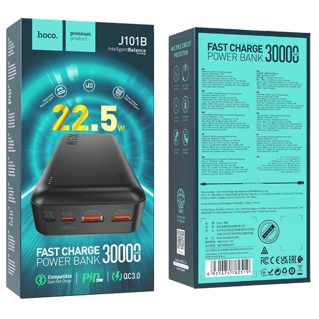 Hoco J101B PowerBank 30000mAh with inbuilt Cable