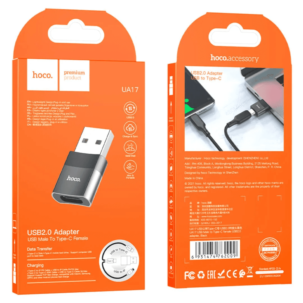 Hoco UA17 USB Male to Type C Female USB2.0 Converter