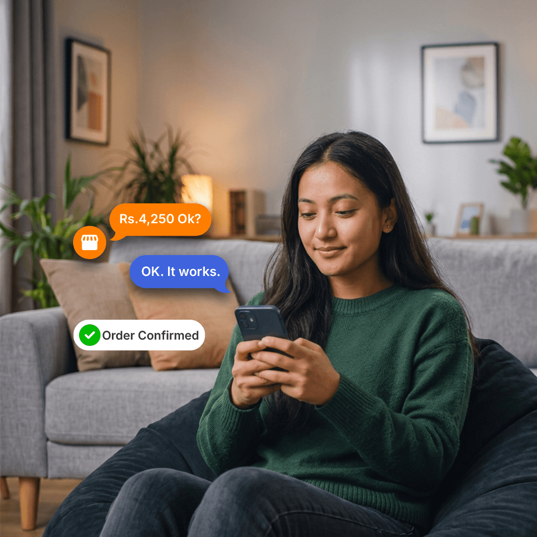 A customer agreeing on a price with a seller in the Briz app chat and confirming the order